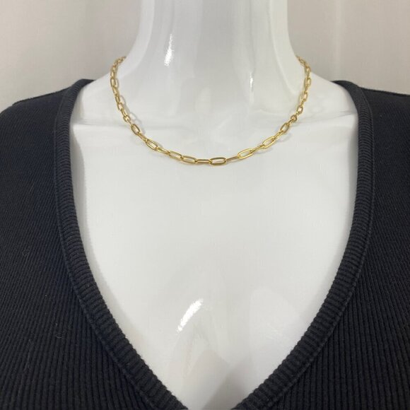 Paperclip Necklace Gold Plated Stainless Steel - Picture 1 of 9